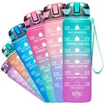 Sports Water Bottle - 32oz BPA-Free Tritan with Straw & Time Marker