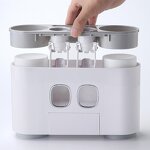 Toothpaste Dispenser Set - Wall Mounted Hands Free with Toothbrush Holder