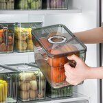 Refrigerator Organizer - Stackable Plastic Crisper with Lids for Fridge
