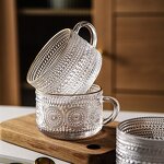 Glass Tea Cups - Clear Vintage Embossed for Cold & Hot Drinks