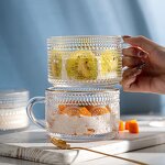 Glass Tea Cups - Clear Vintage Embossed for Cold & Hot Drinks