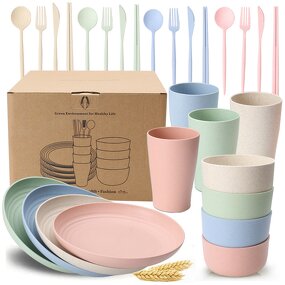 Children's Tableware Set - Wheat Straw Anti-fall Plate Bowl Cup