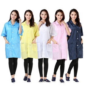 Dust-Free Workwear - Unisex Anti-Static Short Sleeve White Blue Striped