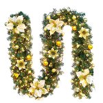 Christmas Garland - 2.7M PVC with Lights Pine Wreath & Mantel Cane