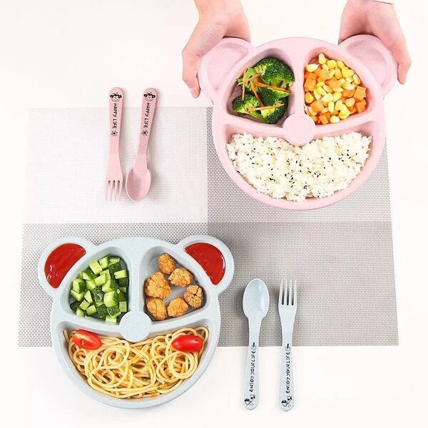 Baby Tableware Set - Silicone Bowl Plate Spoon Non-Slip for Kids