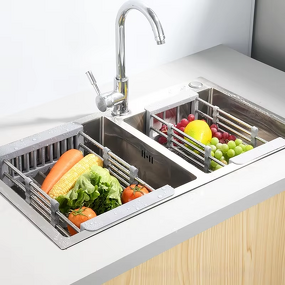 Dish Drying Rack - Single-Tier Retractable for Sink Fruit & Vegetable