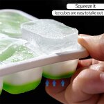 Ice Cube Tray - Silicone Rectangular Stackable with Lid & Bin