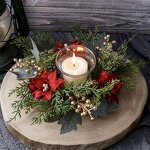 Christmas Wreath - Artificial Red Berry Candle Garland Pine Needle Ring