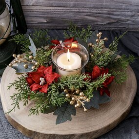 Christmas Wreath - Artificial Red Berry Candle Garland Pine Needle Ring
