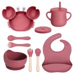 Baby Dinner Set - 100% Silicone Crab Tray Spoon Fork BPA-Free