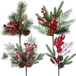 Red Berry Picks - Artificial Branches with Pine Cones for Christmas Decoration