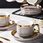 Ceramic Cup Set - Customized Colored Glaze Gold Rim for Coffee & Tea