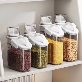 Storage Container - Transparent Plastic Airtight Rectangle for Cereal