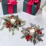 Christmas Wreath - Artificial Red Berry Candle Garland Pine Needle Ring