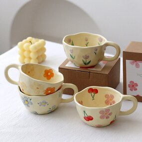 Coffee Mugs - Ceramic Hand Pinched Irregular Flower Korean Style Drinkware