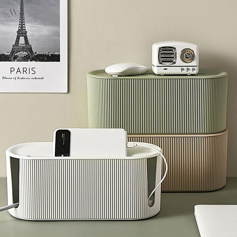 Cable Management Box - Plastic Organizer for Power Strip & Wires