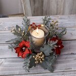 Christmas Wreath - Artificial Red Berry Candle Garland Pine Needle Ring