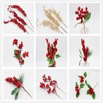 Red Berry Picks - Artificial Branches with Pine Cones for Christmas Decoration