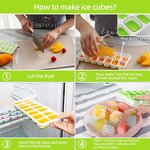 Ice Cube Tray - Silicone Rectangular Stackable with Lid & Bin