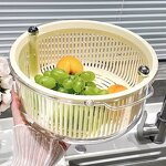 Salad Drain Basket - Multi-Functional Double-Layer Rotating for Kitchen