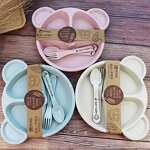 Baby Tableware Set - Silicone Bowl Plate Spoon Non-Slip for Kids