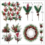 Red Berry Picks - Artificial Branches with Pine Cones for Christmas Decoration