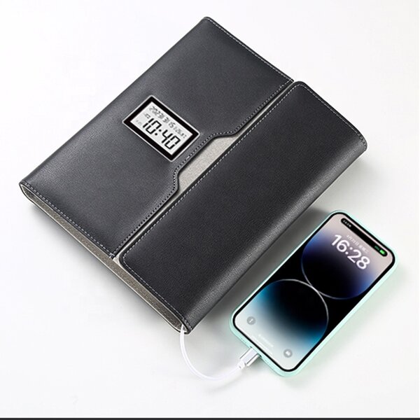 Leather Electric Clock Notebook Manufacturer - 2023 New Arrival Customized A5 Powerbank Gift Set 10W Output Chargeable