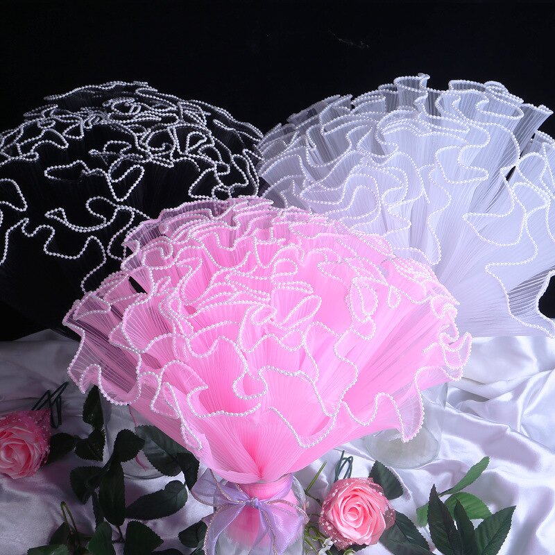 Korean Pearl Wave Yarn Bouquet Wrapping Manufacturer - 28cm*4.5yards Ruffled Flower Floral Mesh Material for Gift Decoration