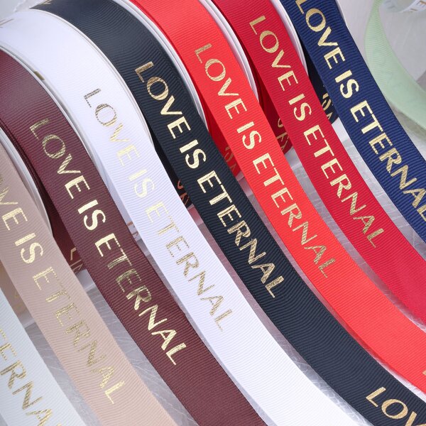 Satin Ribbon Roll Manufacturer - 2.5cm Hot Stamping Alphabet Threaded Polyester Material Love Is Eternal Gift for DIY