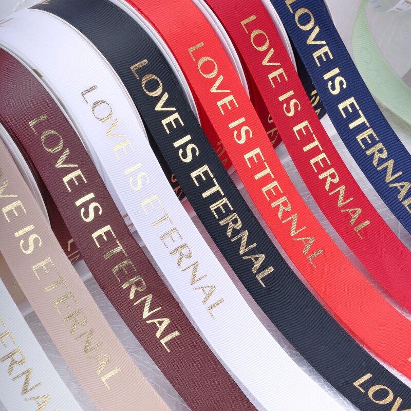 Satin Ribbon Roll Manufacturer - 2.5cm Hot Stamping Alphabet Threaded Polyester Material Love Is Eternal Gift for DIY