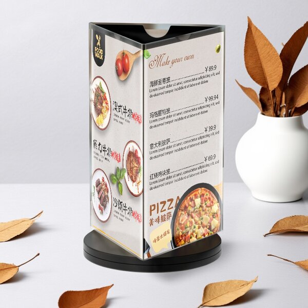 Acrylic Plate Manufacturer - Customizable Laser Cut Modern Directional Sign for Event Catering 360° Rotating Menu Display Stand