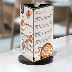 Acrylic Menu Stand Manufacturer - Luxury Double-Sided Dust-Proof Tabletop Display for Hotel Dining/Food Court Laser Cut Custom