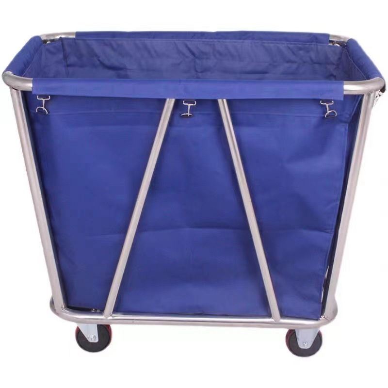 Hotel Cleaning Work Cart Manufacturer - Detachable Stainless Steel Conical Linen Cart with Handcart for Janitorial Use
