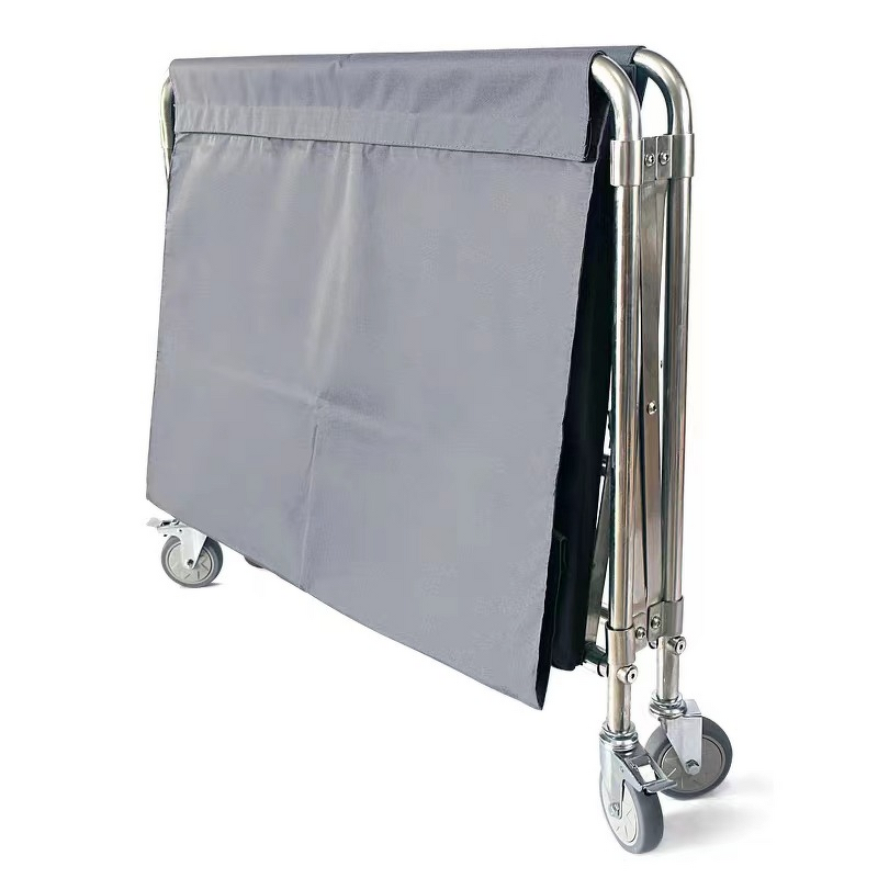 Linen Cart Manufacturer - Stainless Steel Folding Collection Trolley for Hotel Guest Rooms Workspaces and Car Service Cleaning Needs