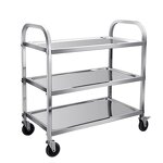 Dining Cart Manufacturer - High Quality 3-Tier Solid Stainless Steel Towable Hotel Kitchen Trolley Tea Trolley Hand Tow for Food Beverage