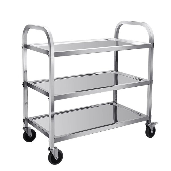 Dining Cart Manufacturer - High Quality 3-Tier Solid Stainless Steel Towable Hotel Kitchen Trolley Tea Trolley Hand Tow for Food Beverage