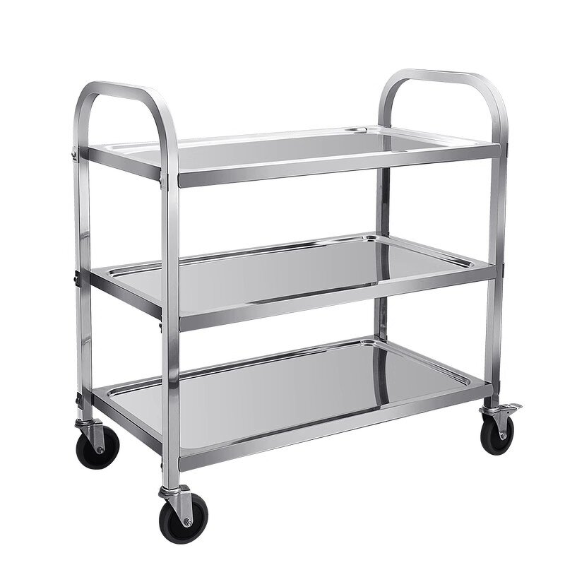 Dining Cart Manufacturer - High Quality 3-Tier Solid Stainless Steel Towable Hotel Kitchen Trolley Tea Trolley Hand Tow for Food Beverage