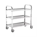 Dining Cart Manufacturer - High Quality 3-Tier Solid Stainless Steel Towable Hotel Kitchen Trolley Tea Trolley Hand Tow for Food Beverage