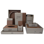 Leather Tissue Box Manufacturer - Guangzhou Five-Star Hotel Room Eco-Friendly Simple Creative Wood Grain Trash Can Set Remote Hotel Amenities