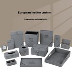 PU Leather Hotel Amenities Manufacturer - Factory Direct Eco-Friendly European Gray Notepad Trash Can Tissue Box for Commercial Office Hotel