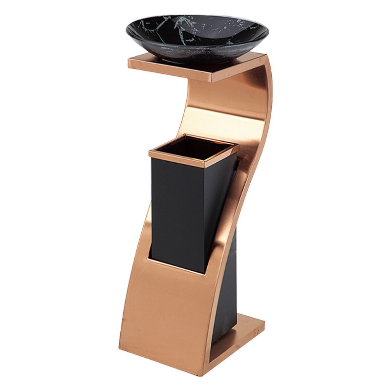 Trash Bin Manufacturer - Titanium Stainless Steel Square with Ashtray for Lobby Hallway Hotel Mall Indoor Public Area Smoking Solution