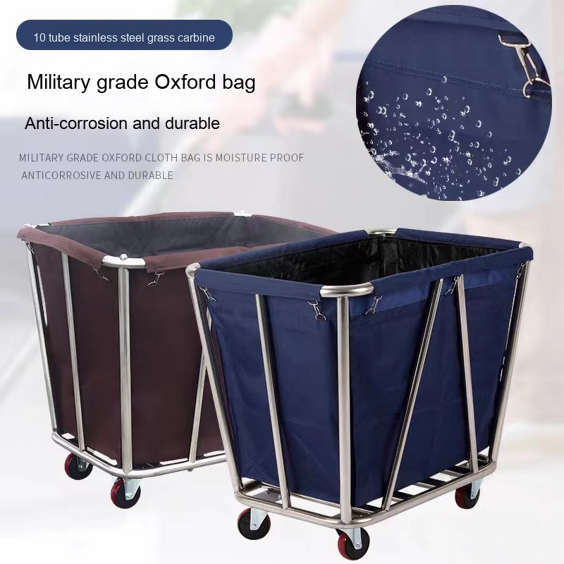 Linen Cart Manufacturer - Hotel Collection Square Recycling Trolley with Conical Stainless Steel for Laundry Room Guest Room Service