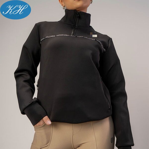 Half Zip Sweatshirt Manufacturer - Custom 84% Polyester 16% Spandex Fabric Women Riding Tops