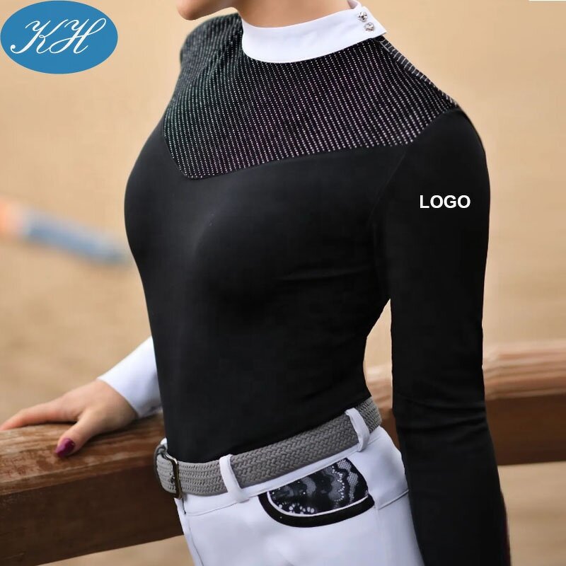 Horse Riding Shirt Manufacturer - Custom Your Own Logo on Lady Base Layer Quick Dry Polo Equestrian