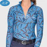 Horse Riding Shirts Manufacturer - Custom High End Lady Base Layer Long Sleeve Belts Printed 1/4 Zip Sun Shirt