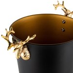Ice Bucket Manufacturer - Luxury Gold Deer Head Black Stainless Steel Metal Beverages Tub with Handle Beer Wine Chillers