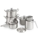Cookware Set Manufacturer - 16-Piece High Quality Stainless Steel Glass Lid Kitchenware with Milk Sauce Pot Steamer Deep Fryer Basket