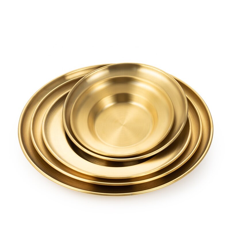 Dinnerware Plates Set Manufacturer - Unbreakable Gold Deep Plates for Soup Side Dish Serving for Pasta Juicy Food Preset Shallow Bowl