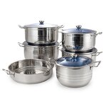 Cookware Set Manufacturer - Large Kitchenware 5 Ply Induction Bottom Cooking Utensils Stainless Steel Hot Pot with Steamer Utensils Glass Lids
