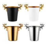 Ice Bucket Manufacturer - Luxury Gold Deer Head Black Stainless Steel Metal Beverages Tub with Handle Beer Wine Chillers